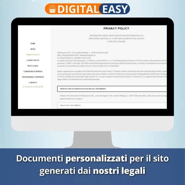 DIGITAL EASY - Documenti redatti dal nostro Team per il sito web / E-commerce