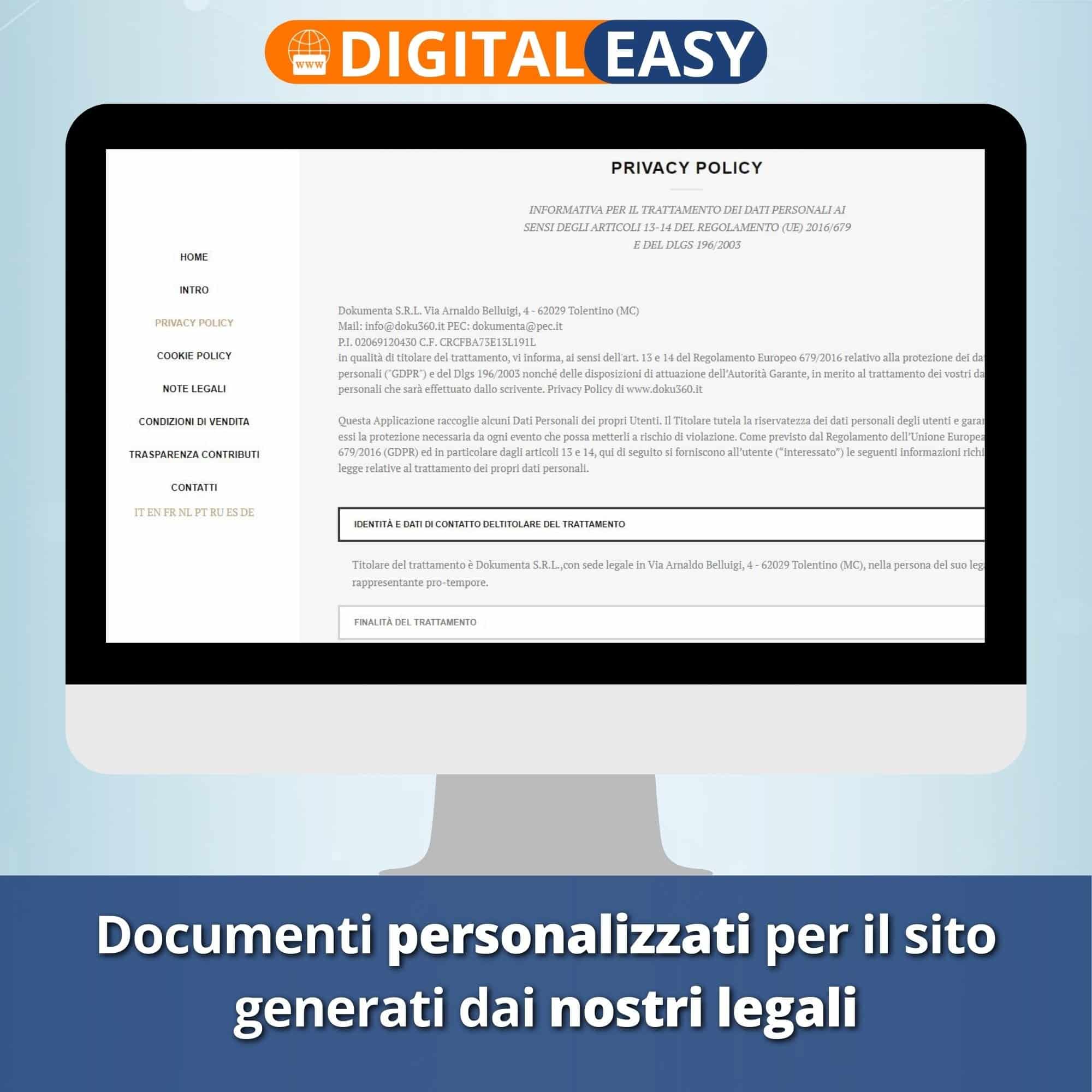 DIGITAL EASY - Documenti redatti dal nostro Team per il sito web / E-commerce