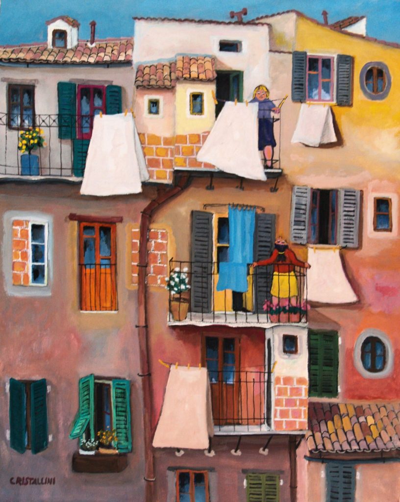 Cristallini – Tetti e balconcini, tempera su cartoncino cm. 50×40 Cristallini - Tetti e balconcini, tempera su cartoncino cm. 50x40