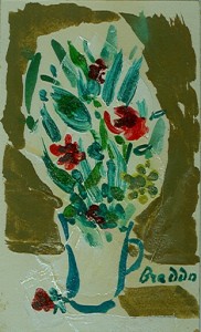 Breddo Gastone - Vaso di fiori -tecnica mista su carta cm. 17,7 x 11,5