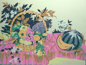 Tosatti - cesto di frutta con mele verdi - serigrafia a 10 colori su foglio cm. 60x80