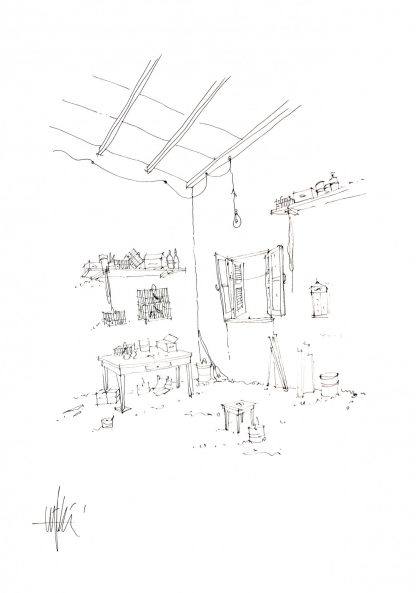 07 - l'angolo delle gabbiette - china su carta cm. 70x50